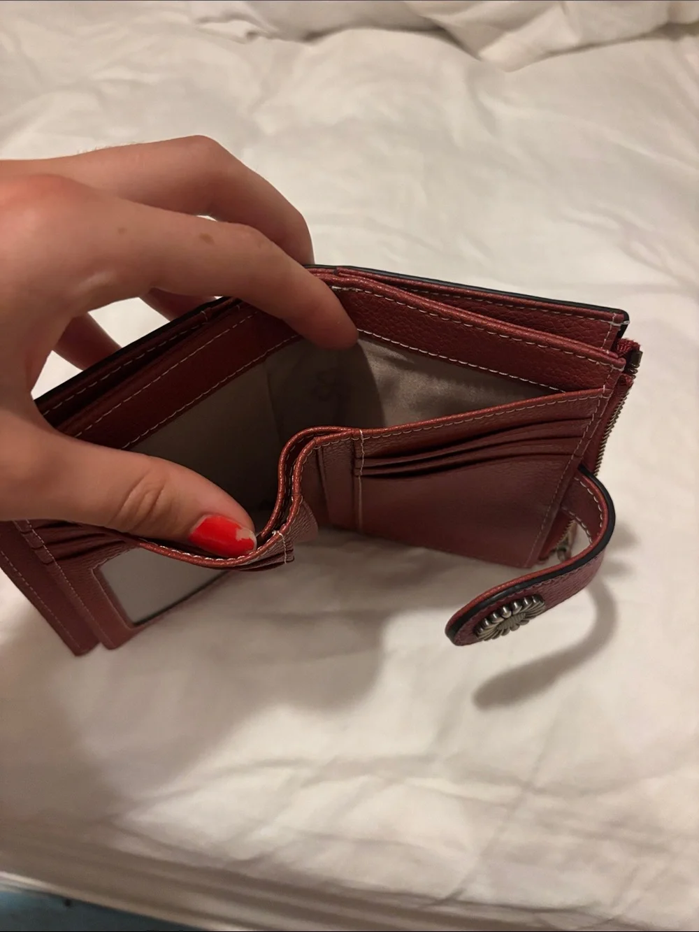 Red Leather Key & Card Holder Wallet with Floral Snap